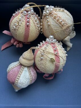 Pearl-Accented Pink & Cream Decorative Christmas Ornament Pendant